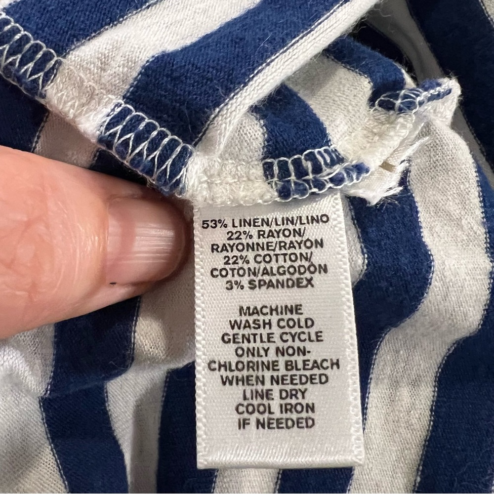 Lou & Grey Navy White Striped Short Sleeve linen blend T Shirt Dress size small - Picture 10 of 11